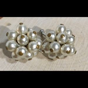 Sterling Screw Back Vintage Faux Pearl Bead Cluste